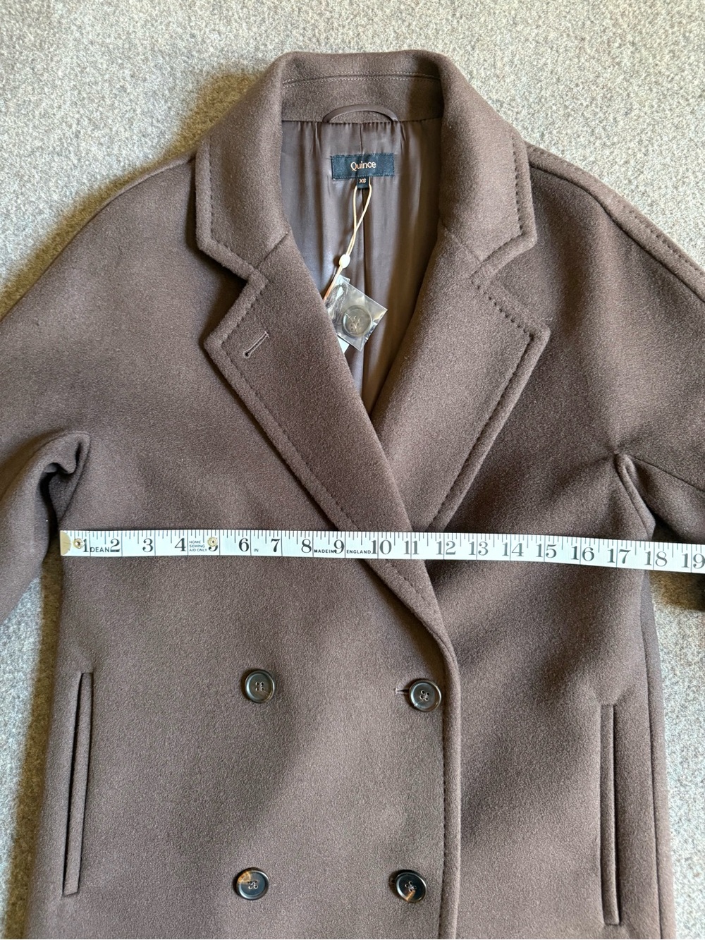 NWT Quince Italian Wool, Double-Breasted Slouch Coat, XS, Dark Brown - Picture 12 of 12